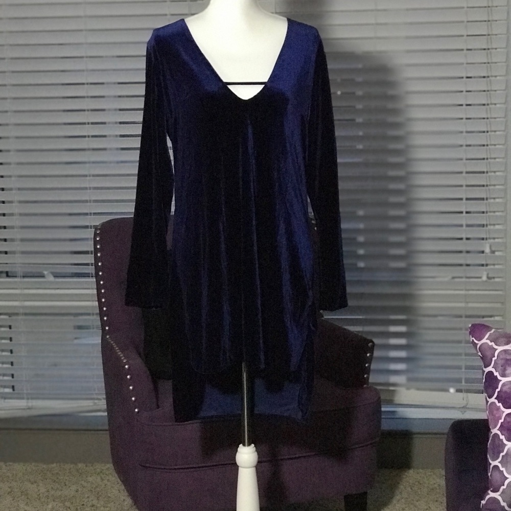 Blue velvet long sleeve dress